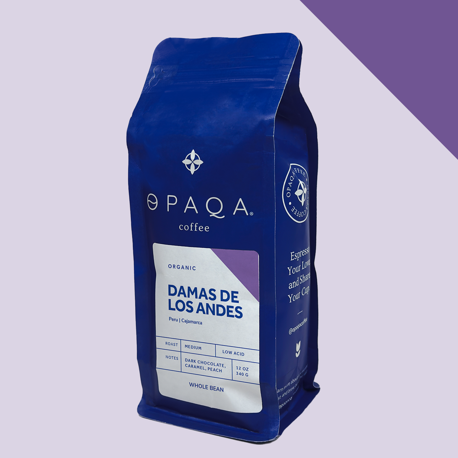 Opaqa coffee bag on a light purple background